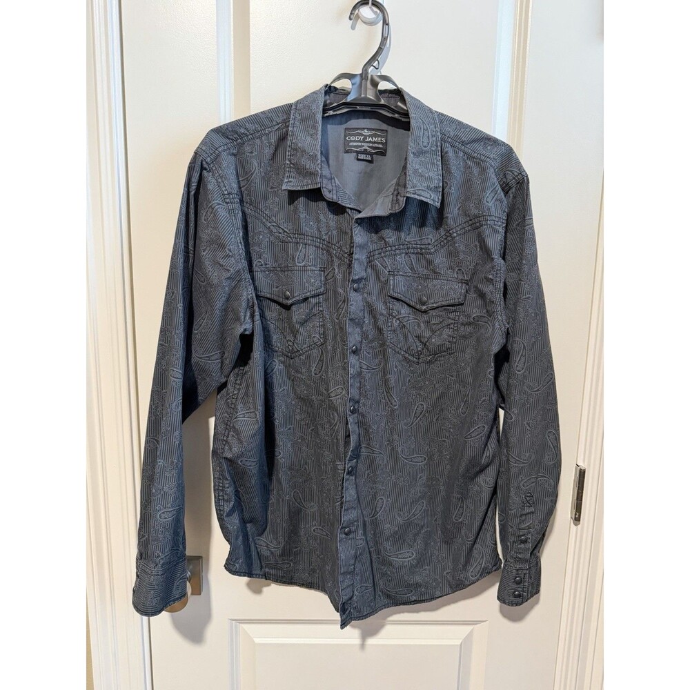 Cody James Men’s XL Dark Green Paisley Western Shirt Pearl Snap 100% Cotton
